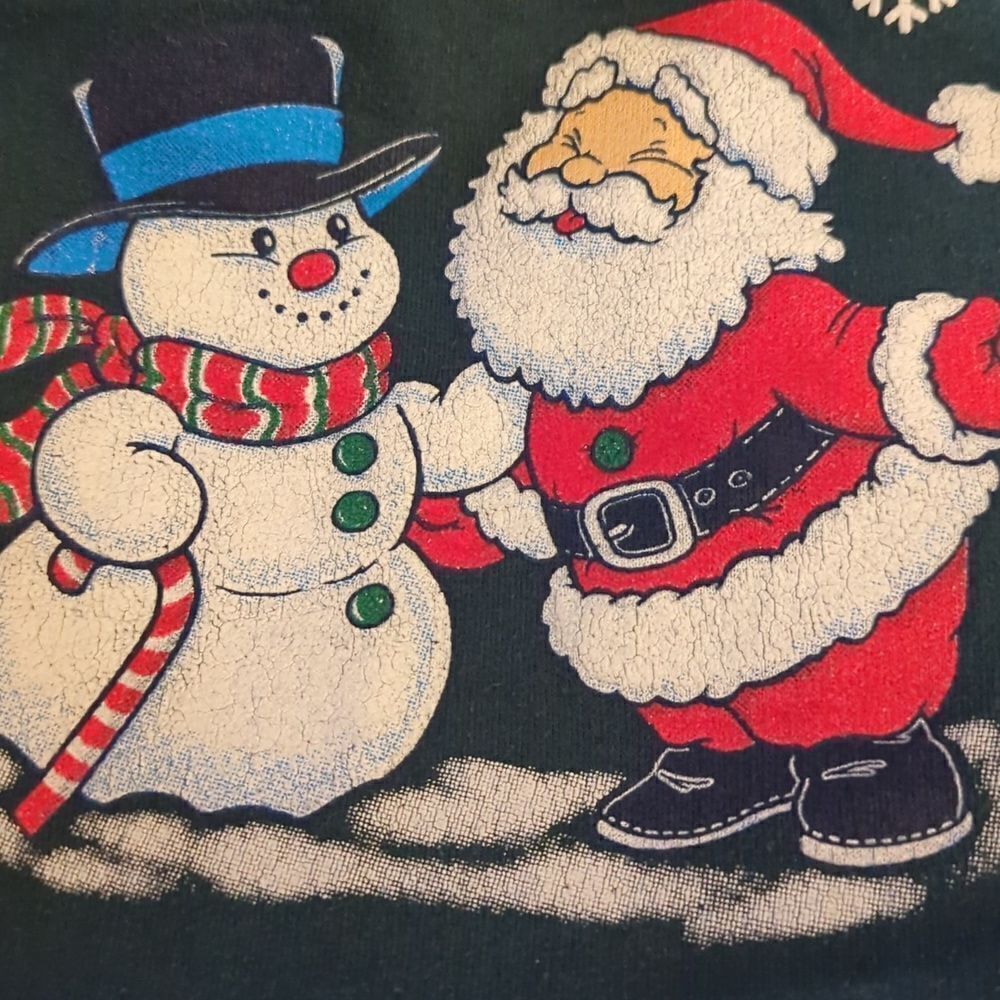 Vintage green & gray holiday Christmas Santa &‎ snowman sweatshirt - Picture 3 of 5
